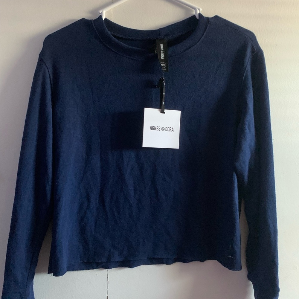 Agnes & Dora Navy Long Sleeve Crop top NWT size XXS